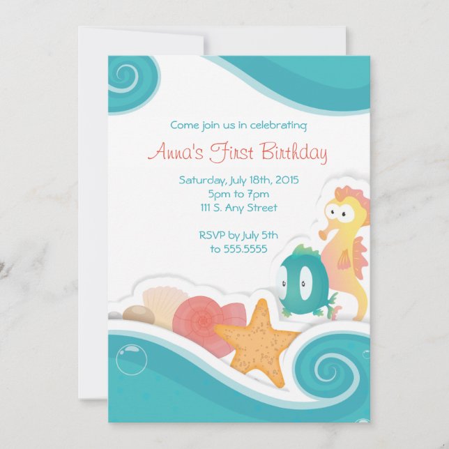 Kids Seashore Birthday Party Invite (Front)