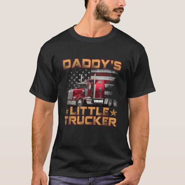 Kids Semi Truck Boys Gift Daddy s Little Trucker F T-Shirt (Front)