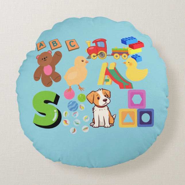 Kids shapes & toys round cushion (Front)