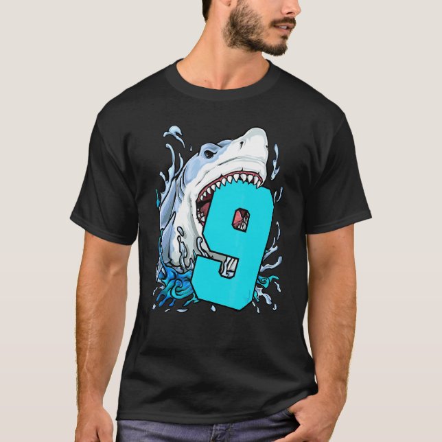 Kids Shark 9th Birthday Boy 9 Years Old Ocean Shar T-Shirt (Front)