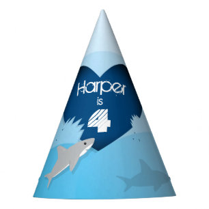 Kids Shark Birthday Blue Heart Ocean Party Hat