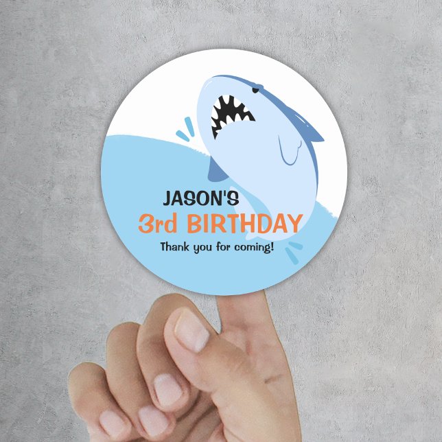 Kids Shark Birthday Party Boy Supplies Favours Classic Round Sticker (Kids Shark Birthday Party Boy Supplies Favors Classic Round Sticker
)