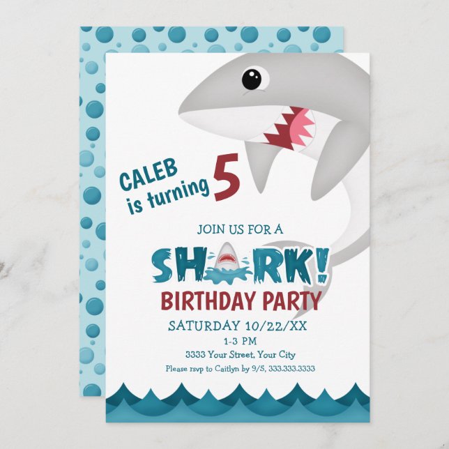Kids Shark Birthday Party Invitation (Front/Back)