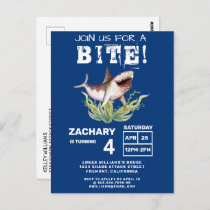 Kids Shark Birthday Party Invitation Postcard