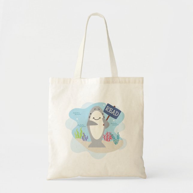 Kids Shark Book Tote Bag (Front)
