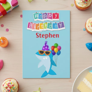 Kids Shark Personalised Custom Birthday Card