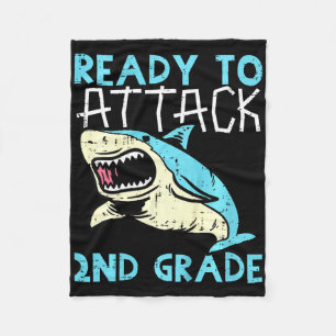 Kids Shark Ready To Attack 2nd Grade Second First  Fleece Blanket