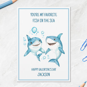 Kids Shark School Classroom Happy Valentine's Day Holiday Card