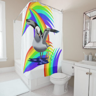 Kids Shower Curtain Seagull Rainbow
