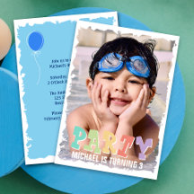 Kid's Simple Cute Photo Blue Birthday Party