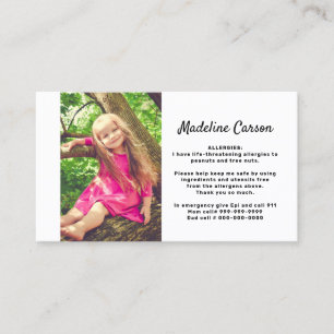 Kids Simple Photo Food Allergy Medical Alert Card