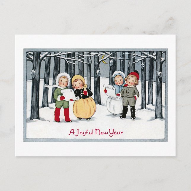 Kids Sing in the New Year Holiday Postcard (Front)
