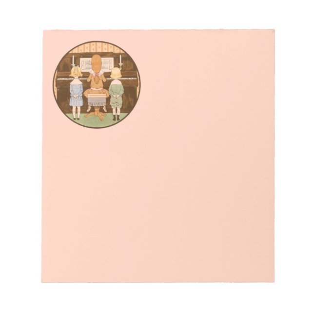 KIDS SINGING, VINTAGE PIANO MUSIC LESSON NOTEPAD (Front)