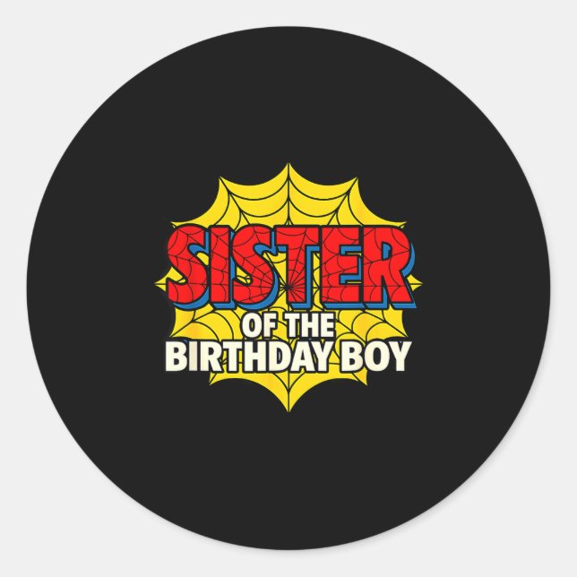 Kids Sister Of The Birthday Boy Sder Theme Party M Classic Round Sticker (Front)