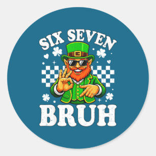 Kids six seven bruh st patricks day 6 7 meme 67 classic round sticker