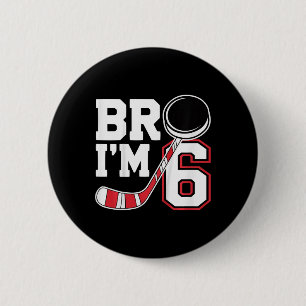 Kids Six Years Old Tee 6th Birthday Hockey Player 6 Cm Round Badge