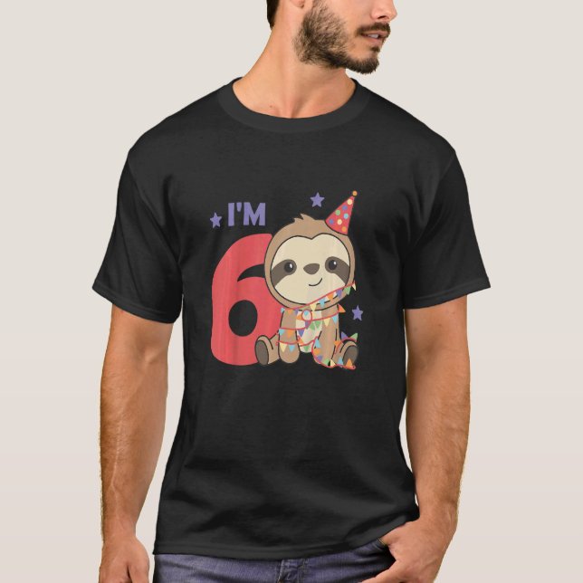 Kids Sixth Birthday Sloth Children's Birthday Slot T-Shirt (Front)