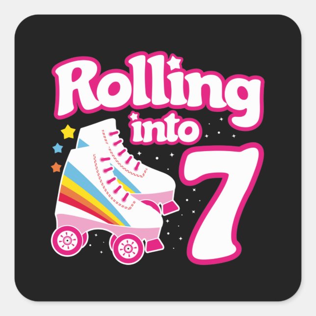 Kids Skate Party - 7th Birthday - Roller Skating Square Sticker (Front)