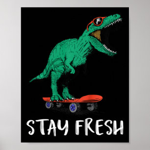 Kids Skateboarding T-rex Skater Dinosaur Boys  Poster