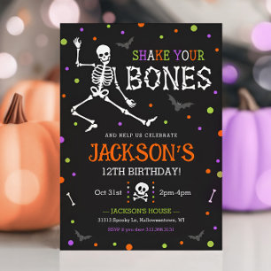 Kids Skeleton Halloween Birthday Invitation