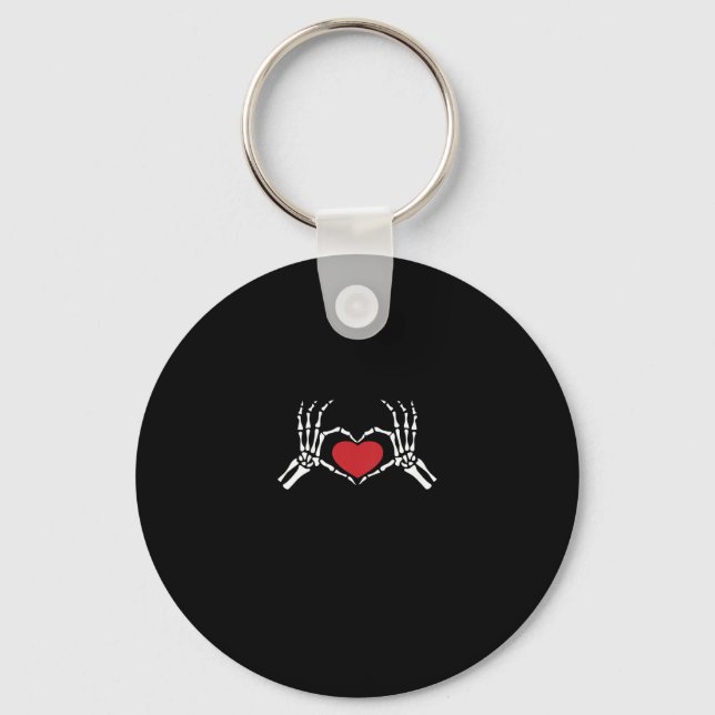 Kids Skeleton Hand Heart Valentines Day Cool Class Key Ring (Front)