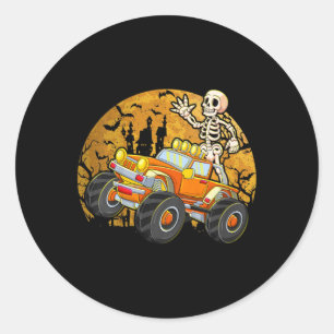 Kids Skeleton Riding Monster Truck Halloween Costu Classic Round Sticker