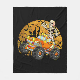 Kids Skeleton Riding Monster Truck Halloween Costu Fleece Blanket