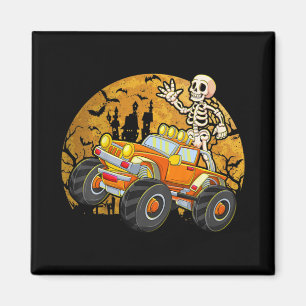 Kids Skeleton Riding Monster Truck Halloween Costu Magnet