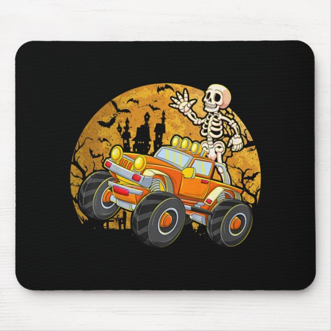 Kids Skeleton Riding Monster Truck Halloween Costu Mouse Pad (Front)