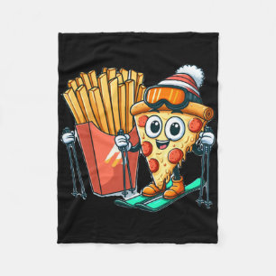 Kid's Ski Lesson Pizza French Fry Skiing Fleece Blanket