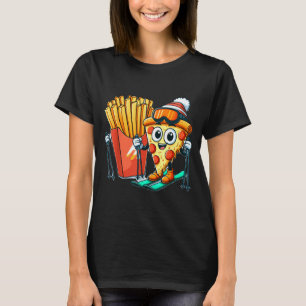 Kid's ski lesson pizza french fry skiing T-Shirt
