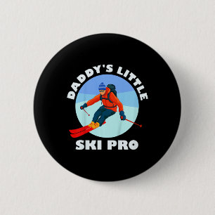 Kids Skiing Kids Daddy's Litle Ski Pro Funny Guys 6 Cm Round Badge