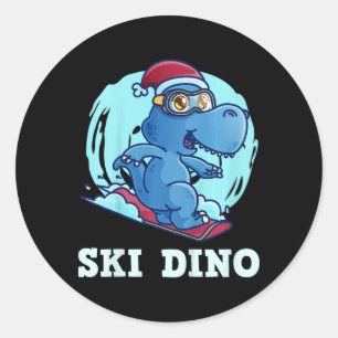 Kids Skiing Kids Ski Dino Funny Skier Toddlers  Classic Round Sticker