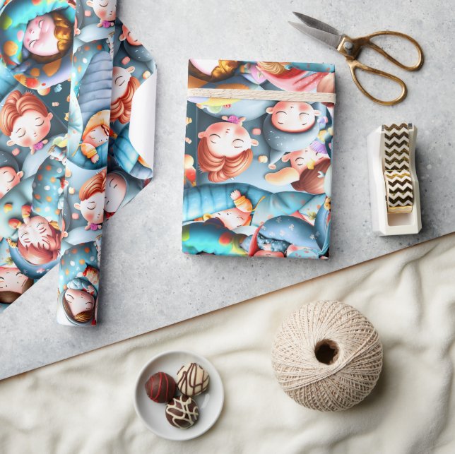 Kids sleeping sleepover slumber pajama party fun wrapping paper (Crafts)