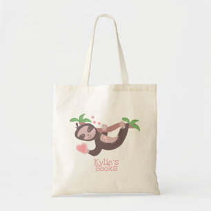 Kids Sloth Hearts Clouds Library Book Tote Bag