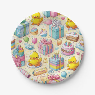 Kids Smiling Duckling Birthday Party Plates