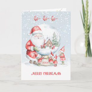 Kids Snow Globe Santa Elf Christmas Holiday Card