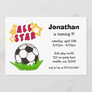 Kids Soccer All Star Birthday Party Invitations