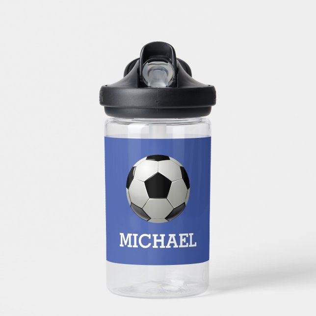 Kid's Soccer Ball Custom Name Water Bottle (Front)