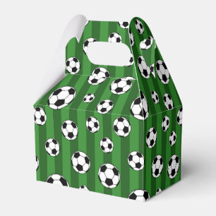 Kids Soccer Ball Pattern on Green Stripes Birthday Favour Box