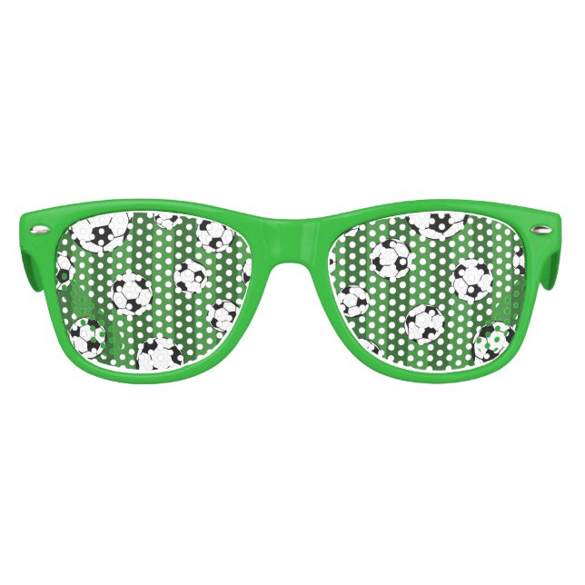 Kids Soccer Ball Pattern on Green Stripes Birthday Kids Sunglasses (Front)
