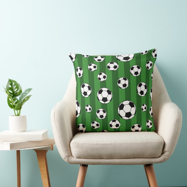 Kids Soccer Ball Pattern on Green Stripes Cushion (Chair)