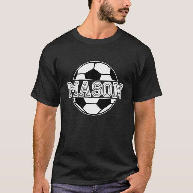 Kids Soccer Boy Mason Birthday Soccer Ball Kids Na T-Shirt (Front)