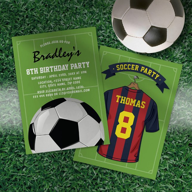Kids Soccer Burgundy Blue Birthday Party Invitation (Creator Uploaded)
