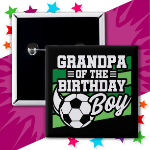 Kids Soccer Football Party Grandpa of Birthday Boy 15 Cm Square Badge