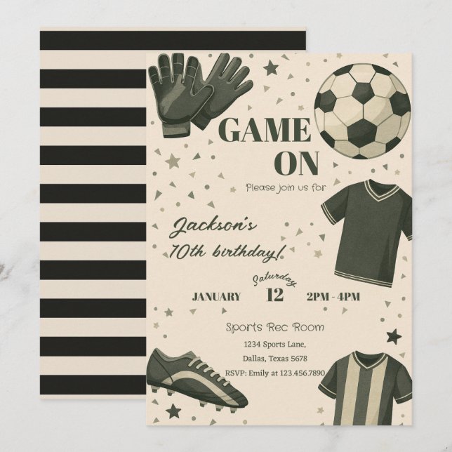 Kids Soccer Themed Birthday Invitation (Front/Back)