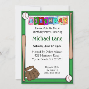 Kids Softball Birthday  Invitation