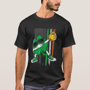Kids Softball Shamrock Catcher Dabbing St Patrick' T-Shirt