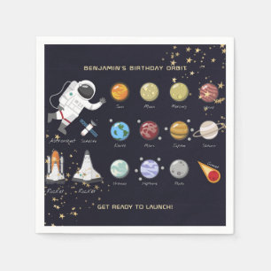Kids Solar System Astronaut Monogram Birthday Napkin