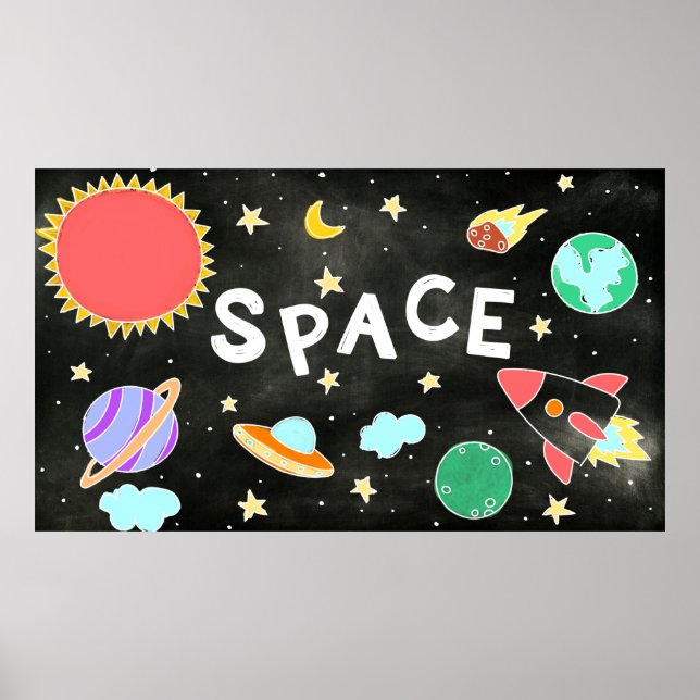 Kids Solar System Modern Graphic Space Wall Poster (Front)